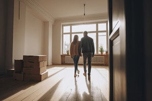 couple standing in new home